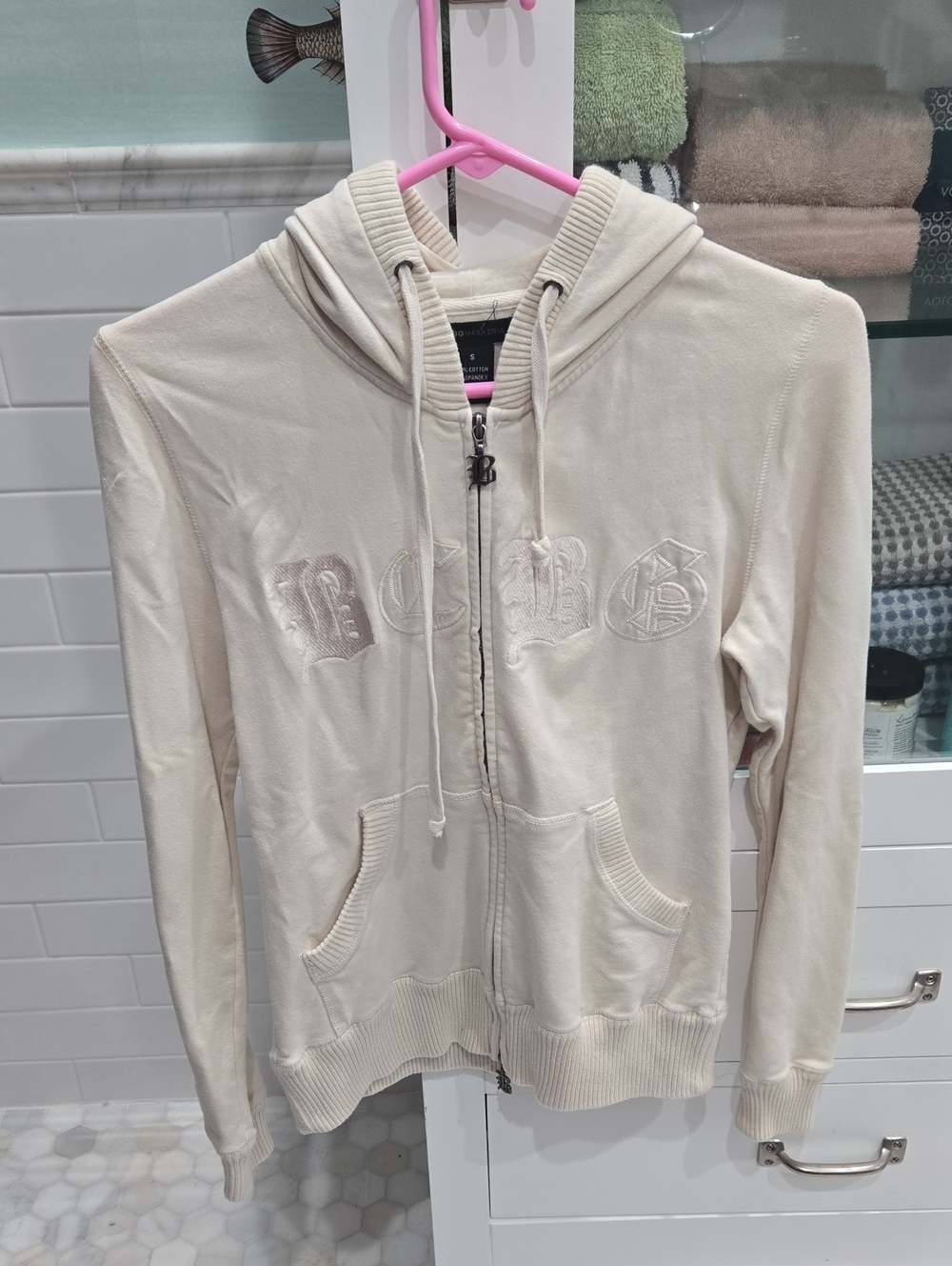 Womens BCBG Cream Zip-Up Hoodie Vintage Small